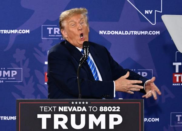 Do<em></em>nald Trump speaks at a Commit to Caucus Rally in Las Vegas, Nevada, on January 27, 2024.