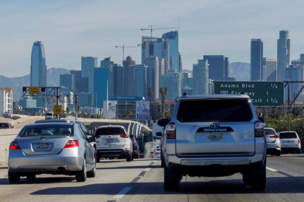 Traffic moves along a freeway as vehicles travel towards Los Angeles, California, U.S., March 22, 2022.