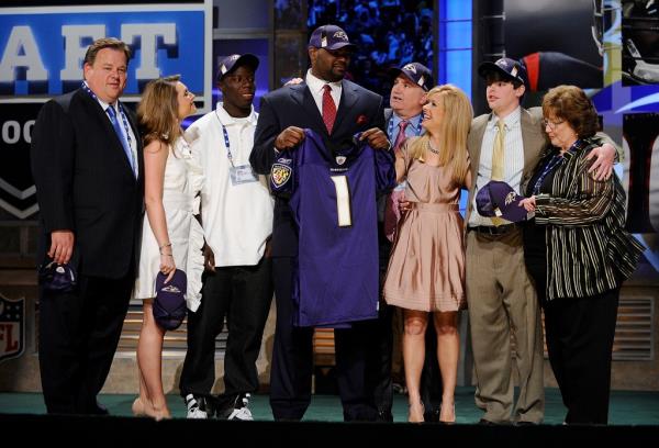 NEW YORK - APRIL 25:  Baltimore Ravens #23 draft pick Michael Oher poses for a photograph with his family at Radio City Music Hall for the 2009 NFL Draft on April 25, 2009 in New York City 