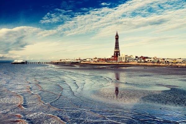 View of 518ft Blackpool tower (1894) and pier.