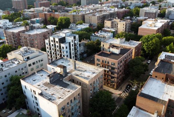 An aerial view of apartment building in the High Bridge section or South Bronx section of the Bronx, NY as seen on June 27, 2024. 