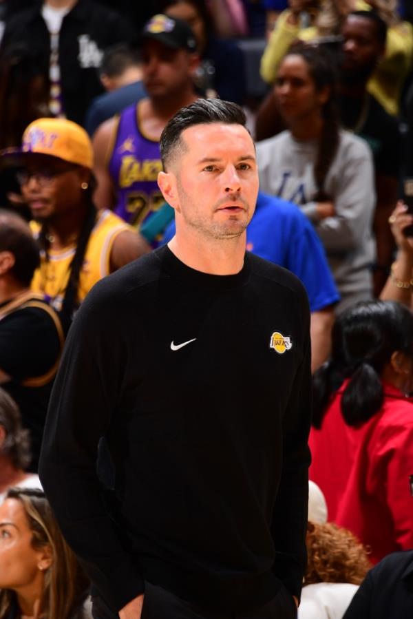  JJ Redick of the Los Angeles Lakers looks on during the game against the Sacramento Kings on October 26, 2024. 