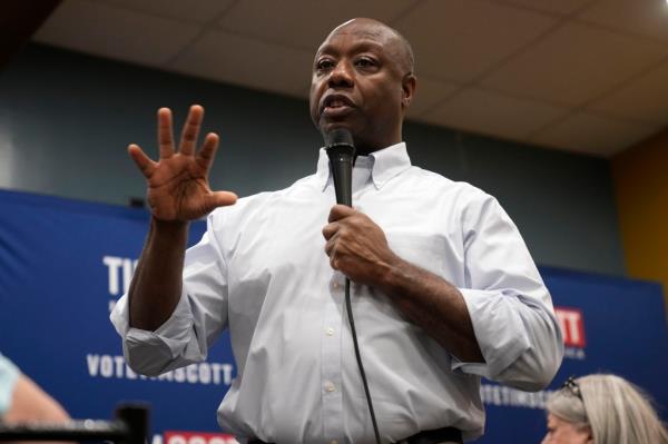 Republican presidential candidate Sen. Tim Scott, R-S.C., speaks during a meet and greet.