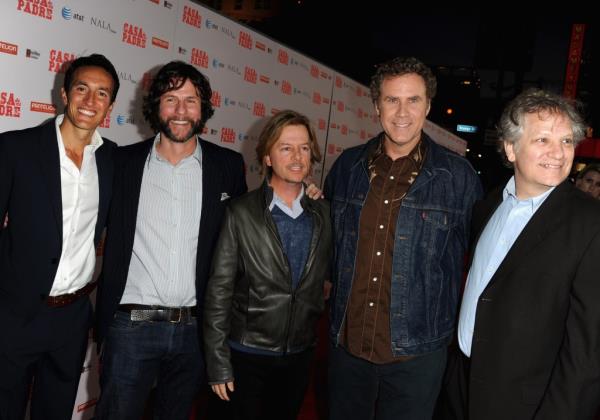 David Spade, Will Ferrell and Andrew Steele on a red carpet.