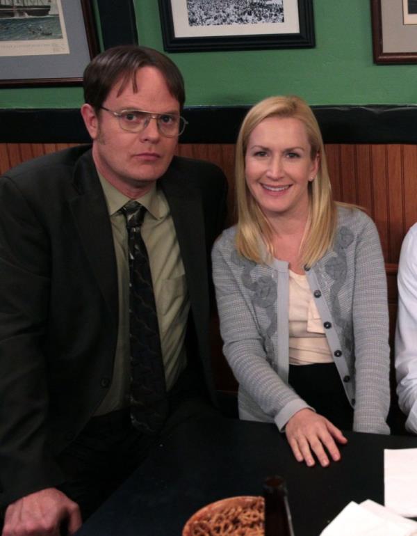 Rainn Wilson as Dwight Schrute and Angela Kinsey as Angela Martin.