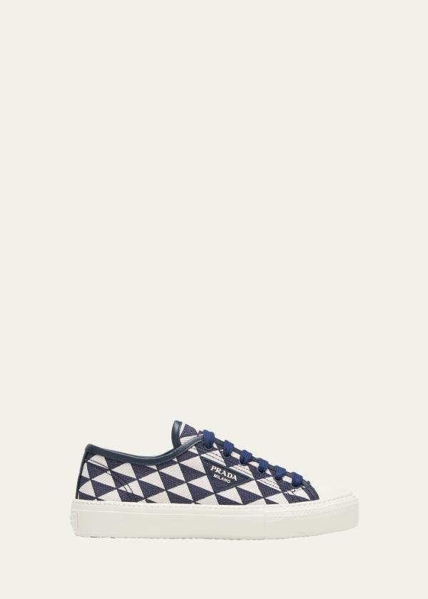 Prada Triangle Jacquard Low-Top Sneakers in Baltico Talco B color