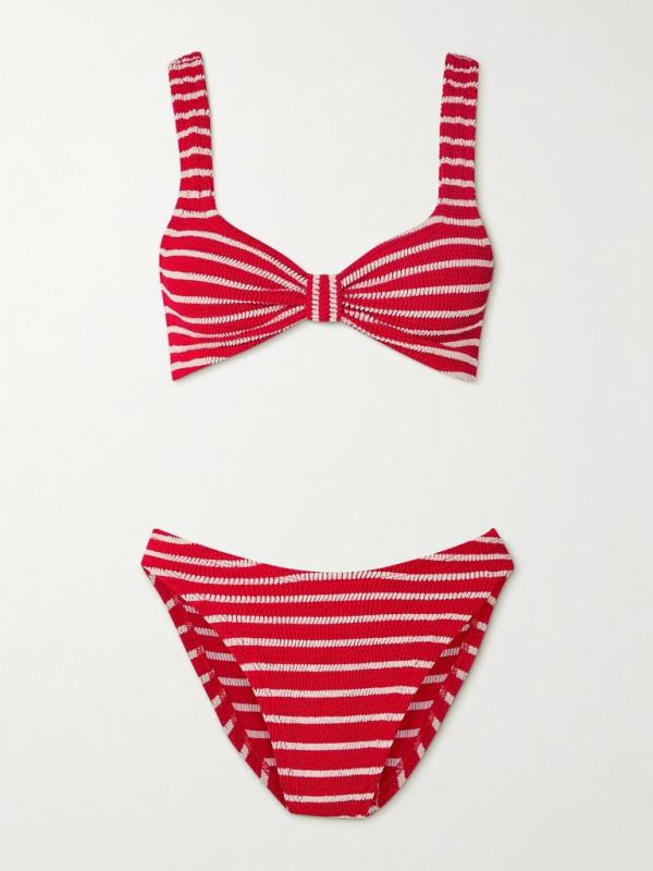 Red and white striped seersucker bikini by HUNZA G for Fourth July Shopping