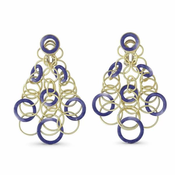 A pair of Buccellati Hawaii 18K yellow gold lapis short pendant earrings for sale