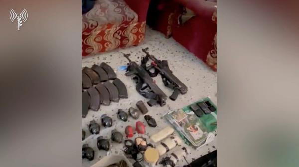 View of what Israeli army says are weapons seized from an area around Kamal Adwan hospital