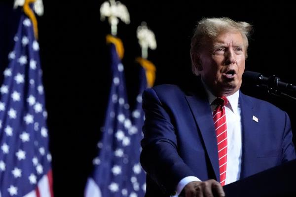 Republican presidential candidate former President Do<em></em>nald Trump speaks, March 9, 2024, in Rome, Georgia.