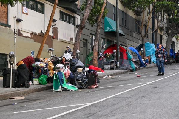 FILEaSAN FRANCISCO, CA - JUNE 06: A homeless encampment is seen in Tenderloin District of San Francisco, California, United States on June 6, 2023. (Photo by Tayfun Coskun/Anadolu Agency via Getty Images)