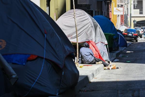 SAN FRANCISCO, CA - AUGUST 28: Homeless encampment is seen in Tenderloin District of San Francisco, California, United States on August 28, 2023. (Photo by Tayfun Coskun/Anadolu Agency via Getty Images)