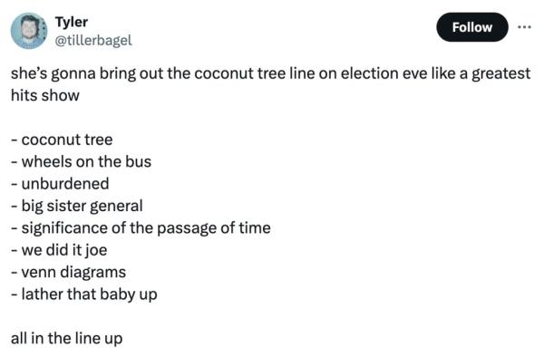 Some also rattled off the slew of word salads, meme-worthy soundbites and ill-timed cackles that Harris has faced widespread mockery for.