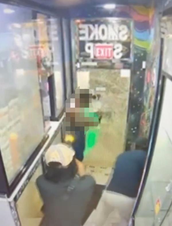 Heart-pounding footage shows the moment a gunman unloaded his weapon on a man who was trying to defend his girlfriend from two creeps inside a Queens co<em></em>nvenience store this week – critically injuring him.