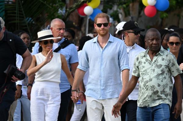 Meghan Markle and Prince Harry at San Basilio de Palenque in Colombia on August 17