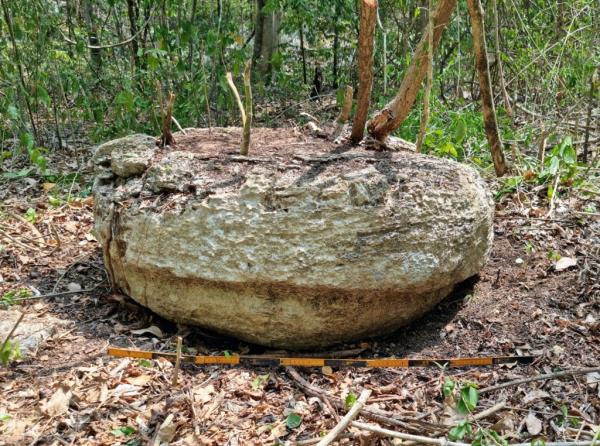 A view shows a part of a stone from an altar after archaeologists from Mexico's Natio<em></em>nal Institute of Anthropology and History (INAH) discovered an ancient Mayan city.