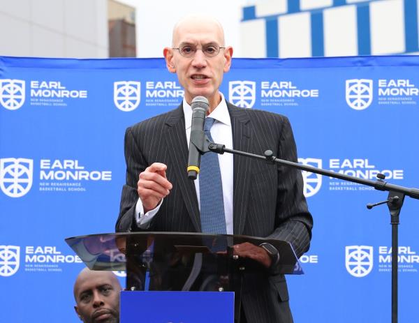 NBA commissio<em></em>ner Adam Silver speaks at the groundbreaking ceremony for the soon-to-be-open 69,000-square foot, five-story Earl Mo<em></em>nroe New Renaissance Basketball School on September 25, 2024 on Elton Avenue in The Bronx.