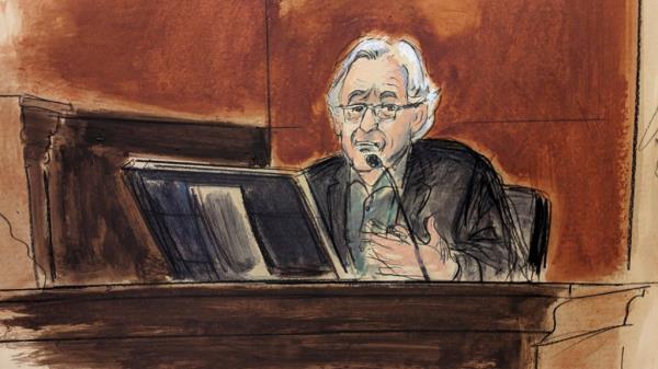 In this courtroom sketch, Robert De Niro testifies in Manhattan federal court.