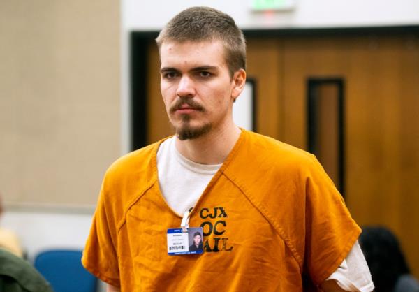 Samuel Woodward leaves a court hearing at the Harbor Justice Center in Newport Beach, Calif., Aug. 22, 2018