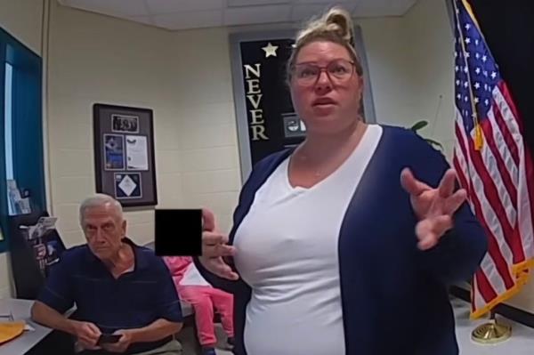 Jennifer Tapley and another Moms for Liberty member, Tom Gurski, are seen in body camera footage.