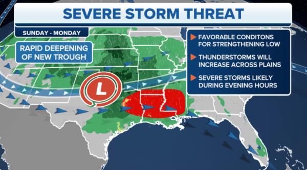 A widespread severe weather outbreak is not anticipated, but the storms could result in some gusty winds and small hail.