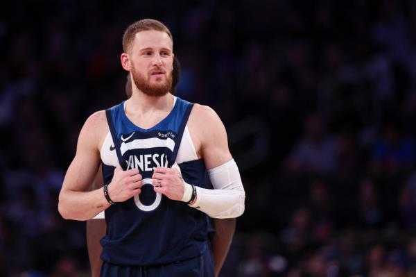 Minnesota Timberwolves guard Do<em></em>nte DiVincenzo (0) looks on during the first half against the New York Knicks at Madison Square Garden on Oct. 13, 2024. 