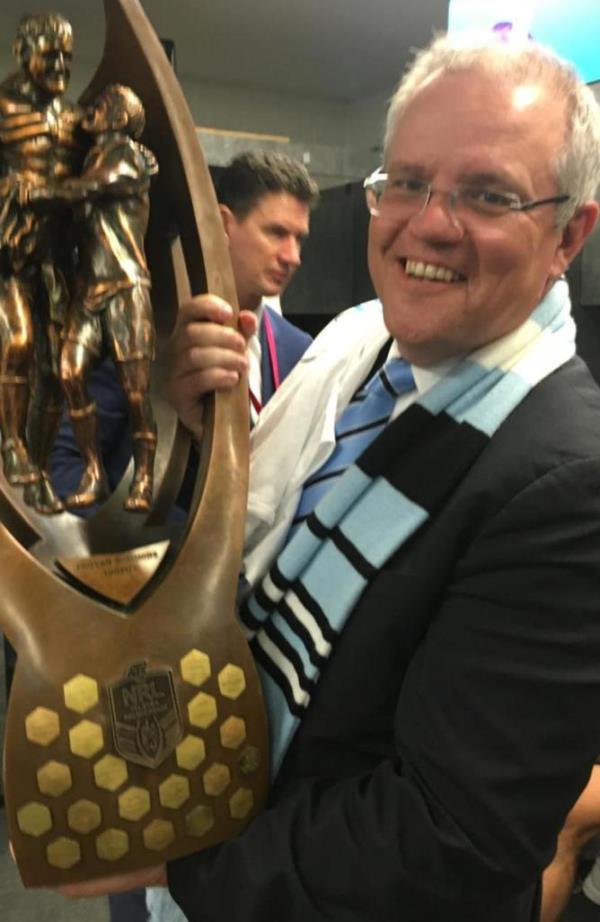 ,,Scott Morrison will hand back his title as?“number 1” ticketholder with the Cro<em></em>nulla Sharks. Picture: Facebook