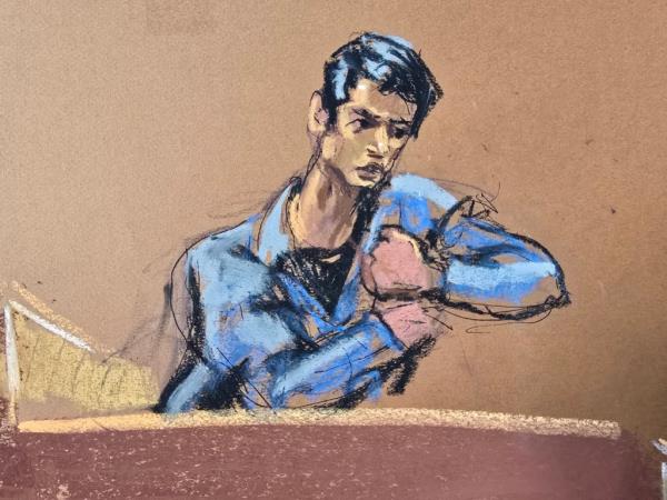 A courtroom sketch of prosecution's witness Dan Courveur.