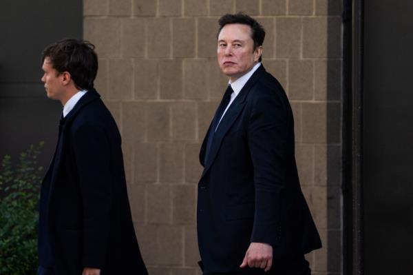 Elon Musk leaving Hyatt Regency Capitol Hill wher<em></em>e President-elect Do<em></em>nald Trump spoke to House Republicans on Nov. 13, 2024.