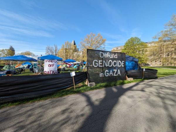 Cornell University divestment protestors set up this encampment on the University's Arts Quad April 25