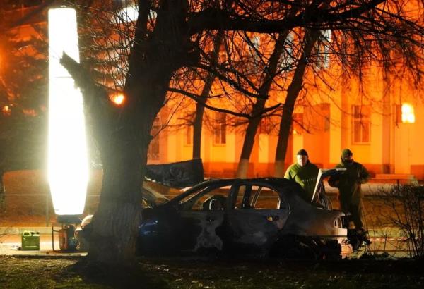 Oleg Popov's car seen after an explosion in Luhansk 