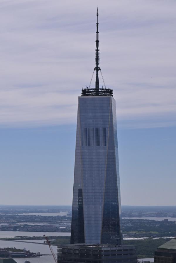 Aerial view of Freedom Tower in lower Manhattan, New York City, on September 16, 2023