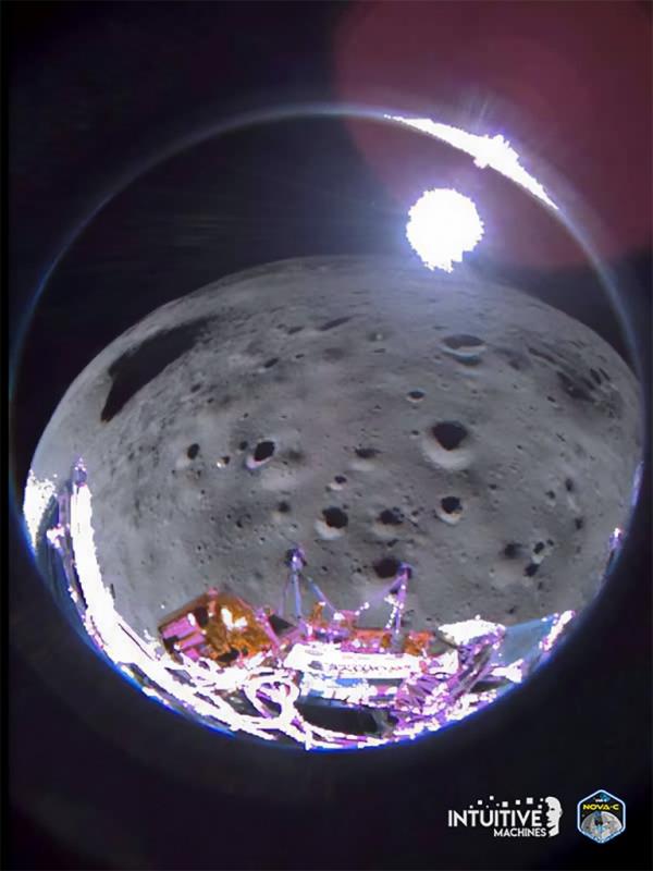 Image of Odysseus lunar lander right after it tipped over.