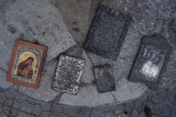 Religious icons destroyed by a fire near Athens.