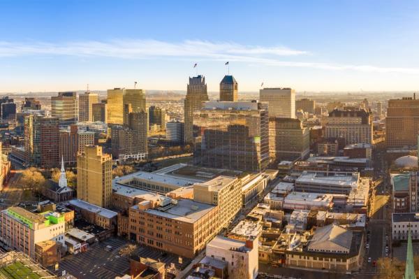 Aerial panorama of Newark New Jersey skyline