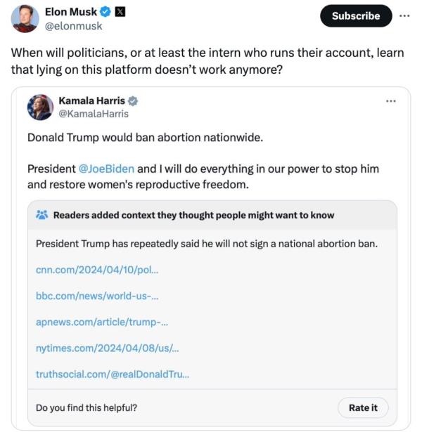 Elon Musk said Kamala Harris was 