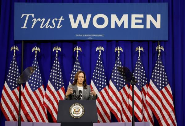 Vice President Kamala Harris delivers remarks on reproductive rights at Ritchie Coliseum on the campus of the University of Maryland on June 24, 2024 in College Park, Maryland. 