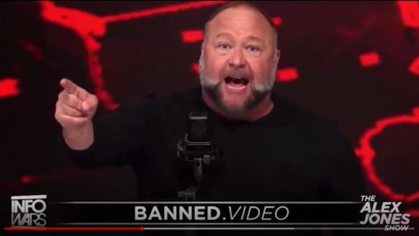 Co<em></em>nspiracy theorist Alex Jo<em></em>nes let out a bizarre war cry over the weekend as he claimed the feds were trying to shutter his far-right Infowars site. 