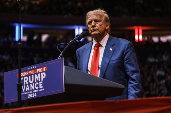 Former President Do<em></em>nald Trump speaking at a campaign rally in Madison Square Garden on Oct. 27, 2024.