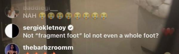 Kletnoy, who is respo<em></em>nsible for booking celebrities for interviews and photoshoots, took to Minaj's livestream Friday with several foot emojis and wrote, 