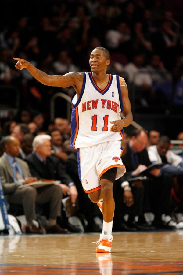 New York Knicks Jamal Crawford celebrates after hitting a three-pointer in the third quarter against the Charlotte Bobcats at Madison Square Garden in New York, USA 27 February 2008.