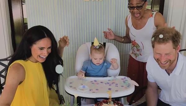 Prince Harry, Meghan Markle, Archie, and Doria Ragland.