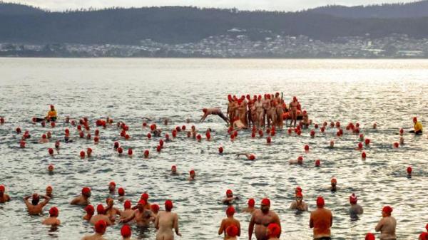 The winter solstice swim was one of the remaining ico<em></em>nic events of Dark Mofo this year. NewsWire/Minch Media