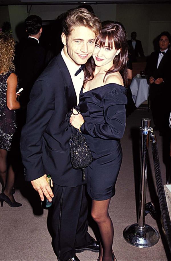 Jason Priestley and Shannen Doherty in 1991 at the 43rd Annual Primetime Emmy Awards in Pasadena, Calif.