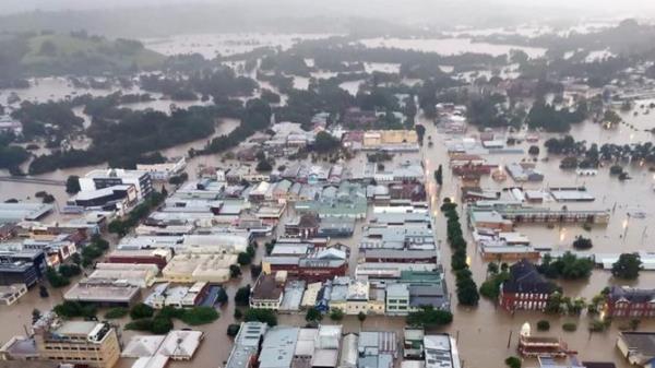 LISMORE, AUSTRALIA - NewsWire Photos FEBRUARY 28, 2022: An aerial image of Lismore in northern NSW shows extensive flooding as the region experiences the worst floods in a century. Picture: NCA NewsWire