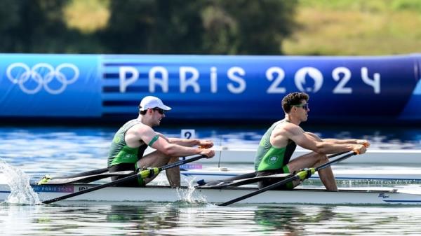 Daire Lynch, left, and Philip Doyle of Ireland after winning their double sculls semi-final