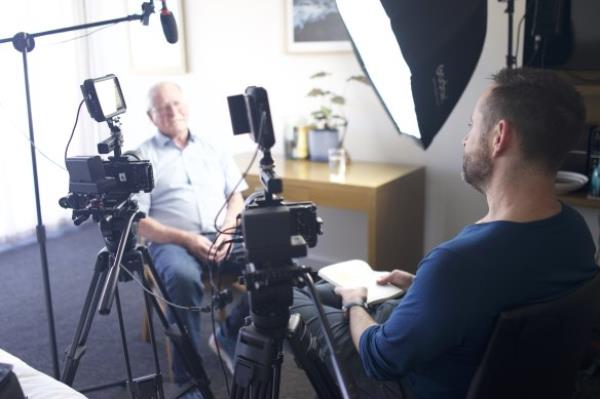 Dan Thomas, right, founder of All a<em></em>bout Me Films, helps people preserve their life stories.