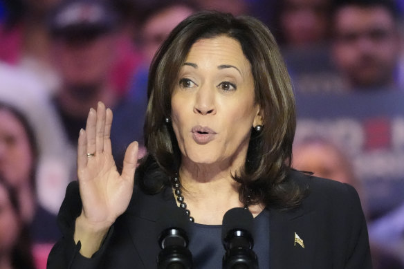 Vice President Kamala Harris speaks before President Joe Biden at an event on the campus of George Mason University in Manassas, Virginia.