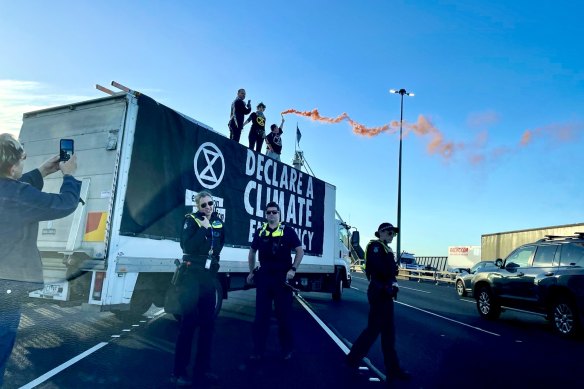 Extinction Rebellion protesters have caused traffic chaos on the West Gate Bridge.