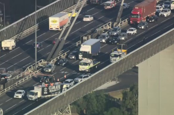 The truck was used to block three lanes of traffic during peak hour.